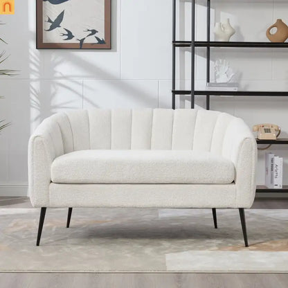 Loveseat Channel Tufted Chenille Ivory Metal Legs