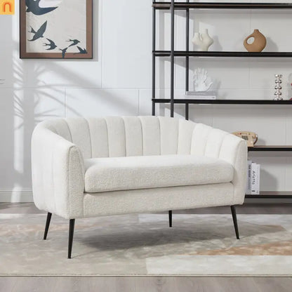 Loveseat Channel Tufted Chenille Ivory Metal Legs