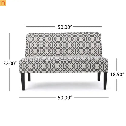Loveseat Modern Geometric Fabric Gray Matte Black Legs 50in