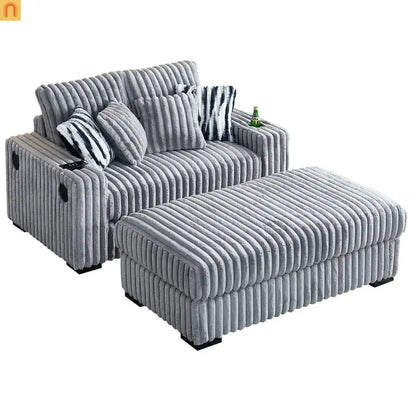 Loveseat Modern Fabric Light Gray with Ottoman Bluetooth 61.4in
