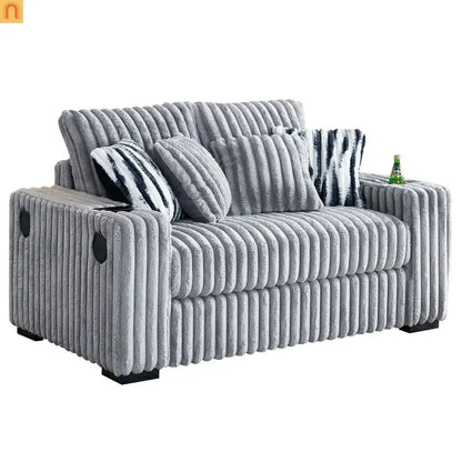 Loveseat Modern Fabric Light Gray with Ottoman Bluetooth 61.4in