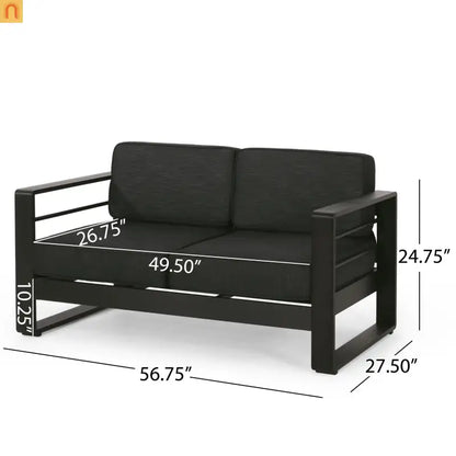 Outdoor Loveseat Aluminum Dark Gray Modern 57in