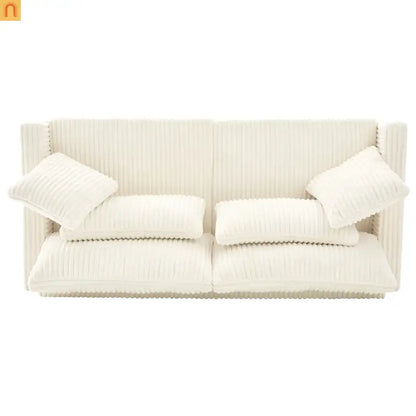 Loveseat Modern Square Arms Corduroy Beige 4 Pillows 80.31in