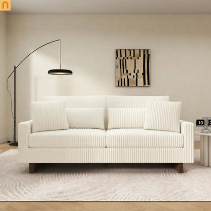 Loveseat Modern Square Arms Corduroy Beige 4 Pillows 80.31in