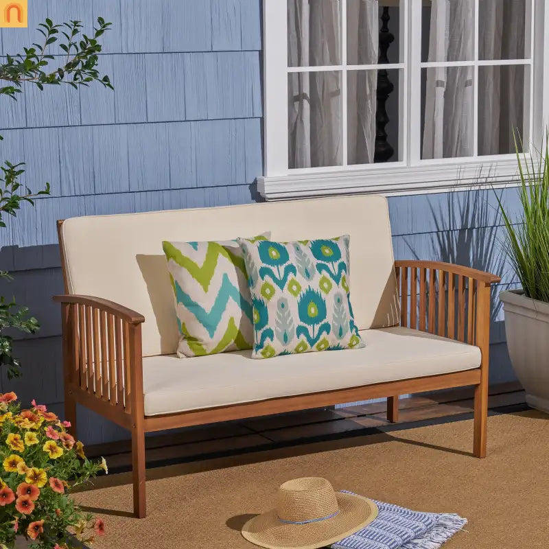 Outdoor Loveseat Acacia Wood 53" Waterproof Cushion