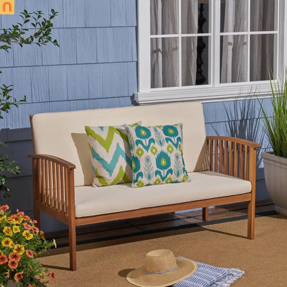 Outdoor Loveseat Acacia Wood 53" Waterproof Cushion
