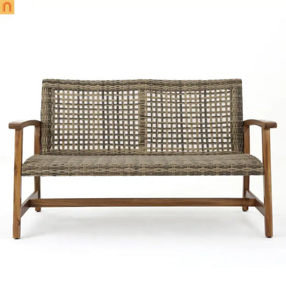 Outdoor Loveseat Acacia Wood Wicker Natural Gray 52in