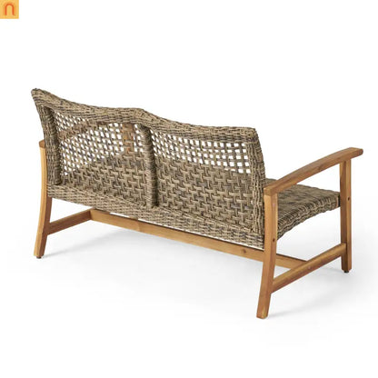 Outdoor Loveseat Acacia Wood Wicker Natural Gray 52in
