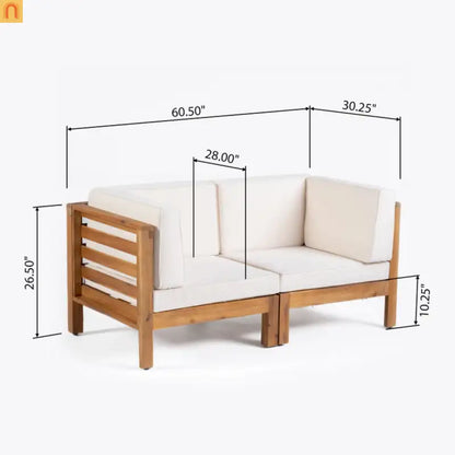 Outdoor Loveseat Set Acacia Wood Beige Cushion 2 Piece Modular