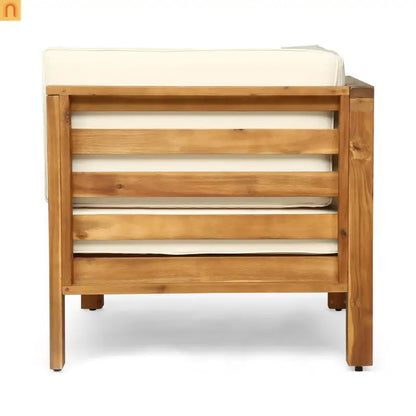 Outdoor Loveseat Set Acacia Wood Beige Cushion 2 Piece Modular