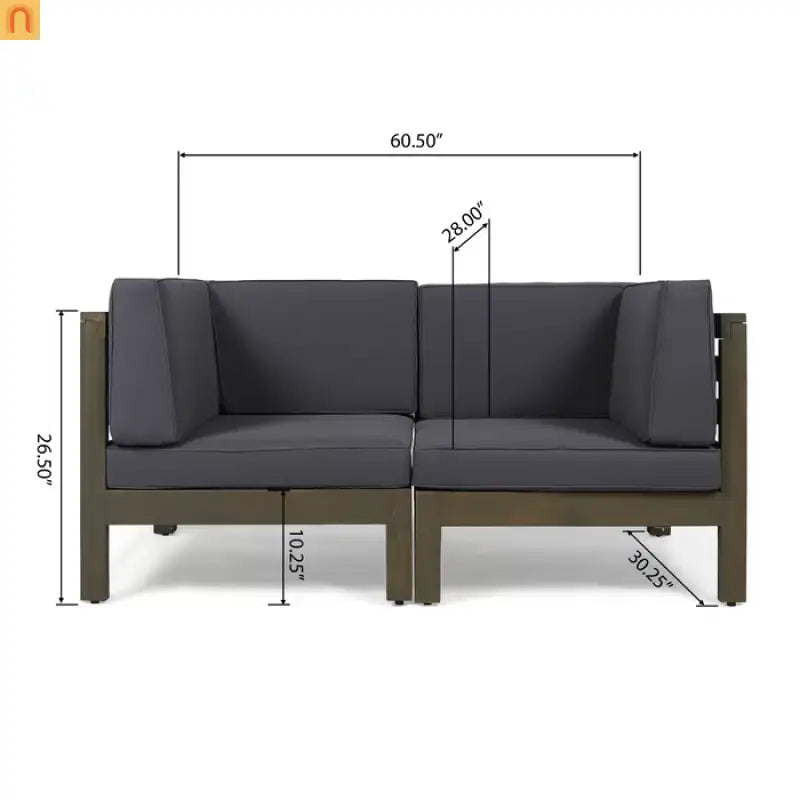 Outdoor Loveseat Acacia Wood X Back Dark Gray 2 Piece Modular