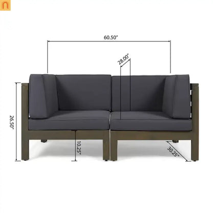 Outdoor Loveseat Acacia Wood X Back Dark Gray 2 Piece Modular