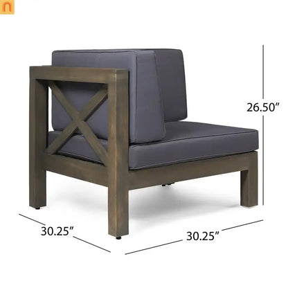Outdoor Loveseat Acacia Wood X Back Dark Gray 2 Piece Modular