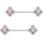 14G 5/8" Clear Pink Gem Rococo Rhombus Barbell Nipple Ring Set