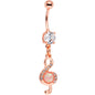 White Faux Opal Rose Gold PVD Treble Clef Dangle Belly Ring