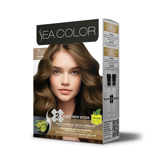 Sea Color Set 7.0 Light Brown Hair Dye - Olive Oil Formula for Shiny, Long-Lasting Color & 100% Gray Coverage