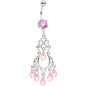 Pink Gem Clover Chandelier Dangle Belly Ring
