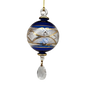 Etched Blown Glass Ball with Crystal Dangle - Blue