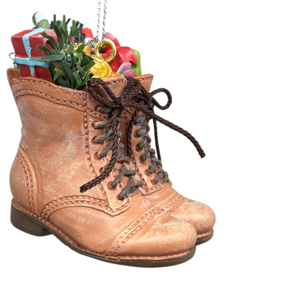 Filled Boots With Joy Ornament  - Brown