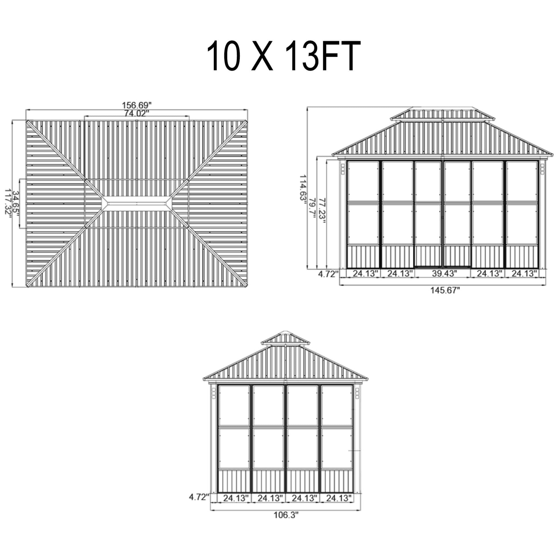 Alora Oasis 10x13 sunroom dimensions