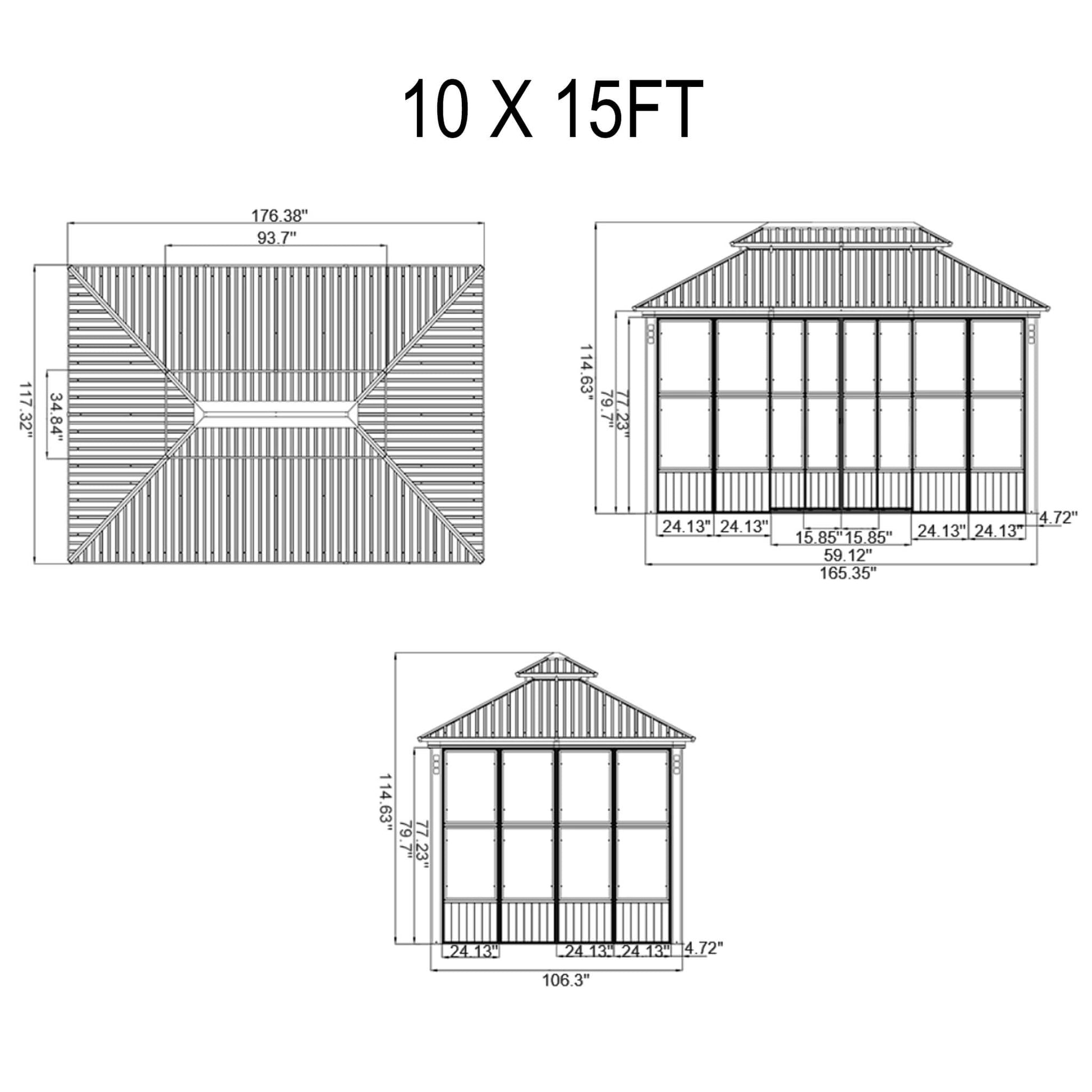 Alora Oasis 10x15 sunroom dimensions