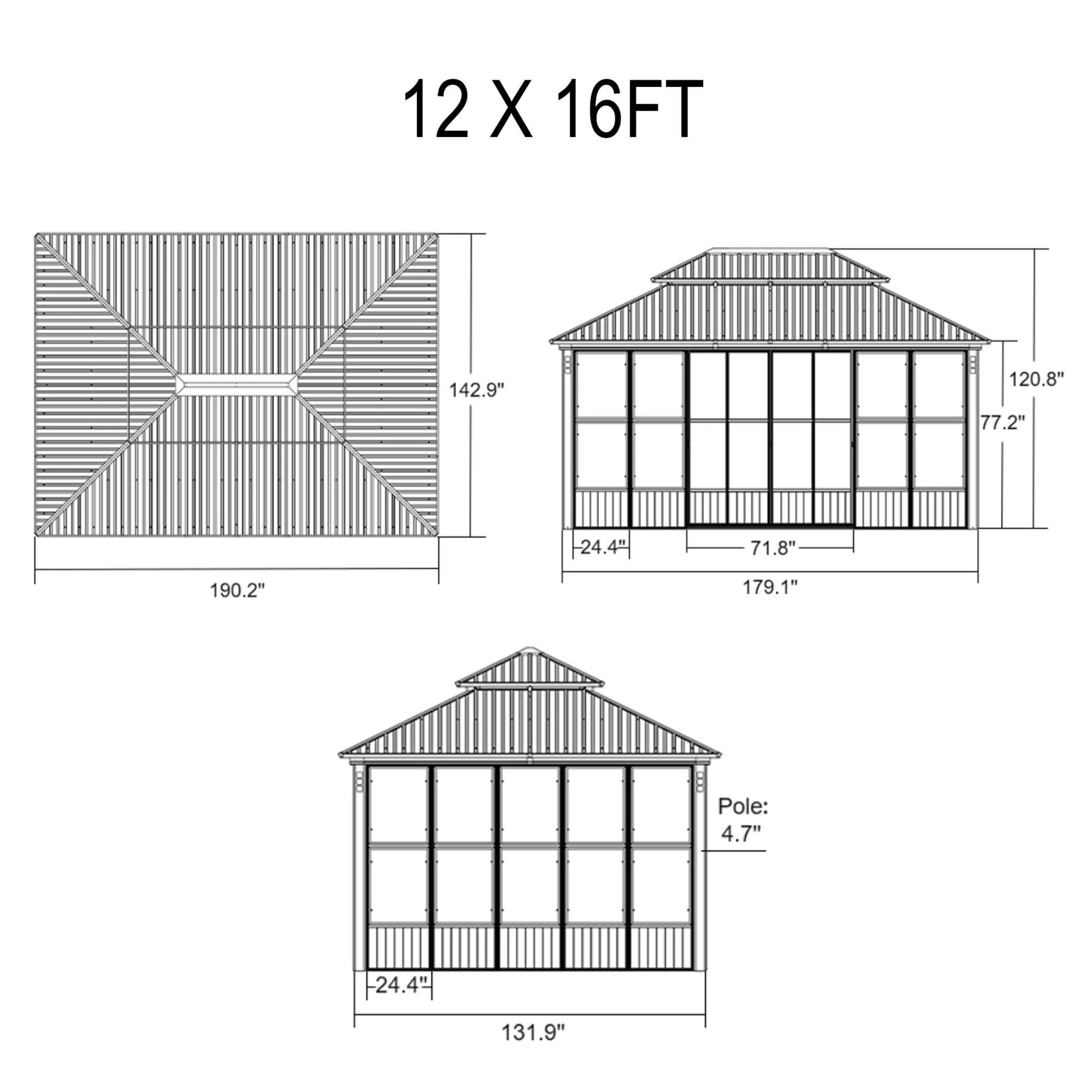 Alora Oasis 12x16 sunroom dimensions