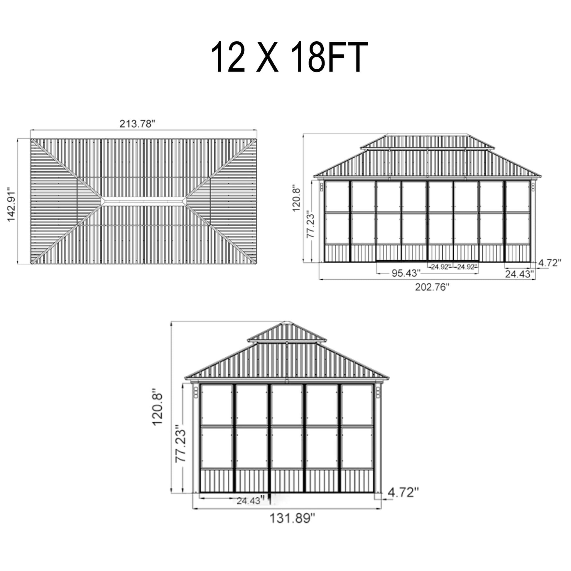 Alora Oasis 12x18 sunroom dimensions