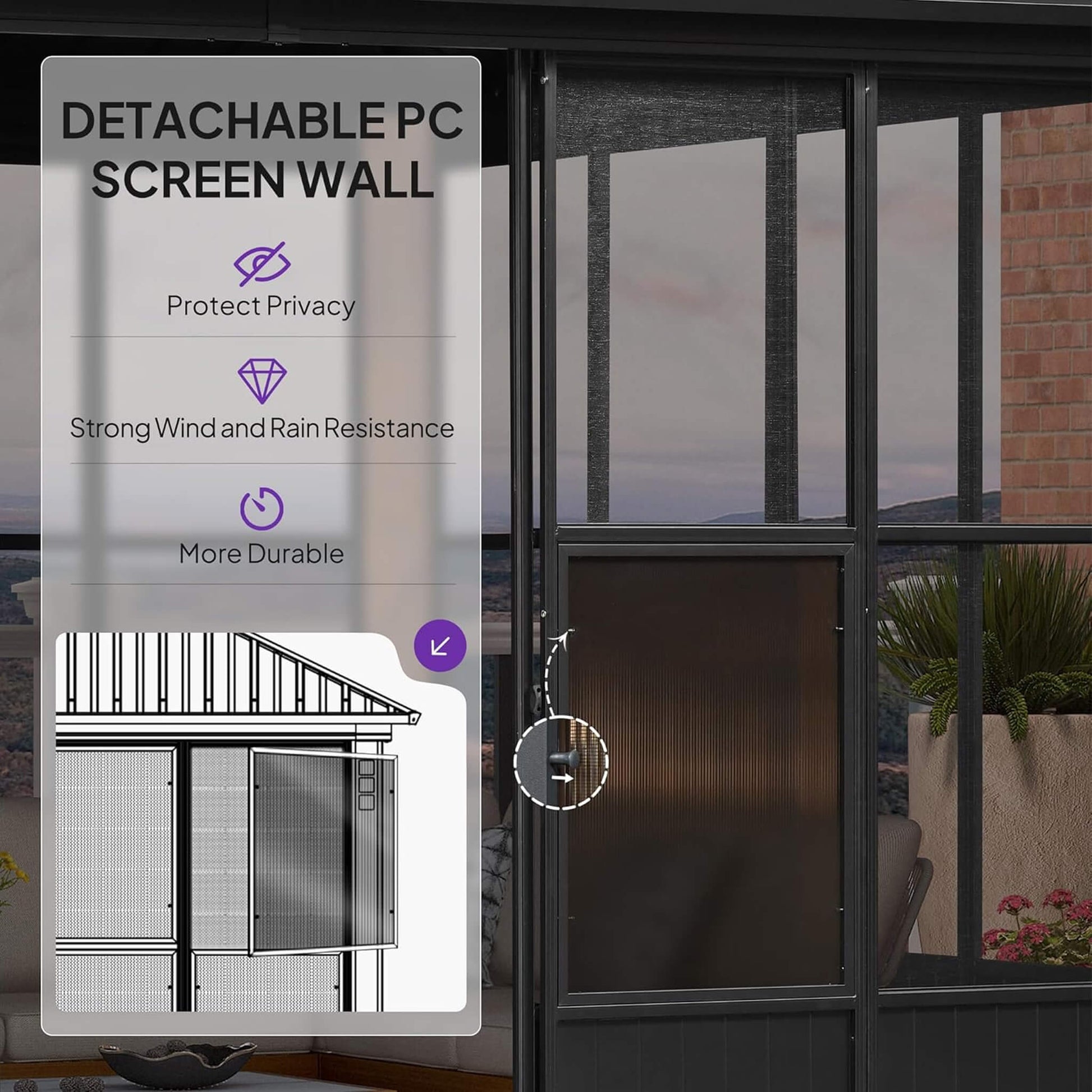 Alora Oasis detachable screen wall and removable PC panels