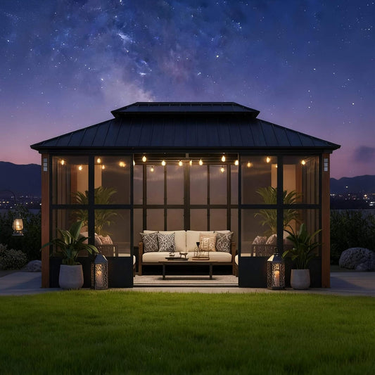 Alora Oasis Luxury Heavy-Duty Hardtop Sunroom With Aluminum Frame And LED Lights (SAK79102)