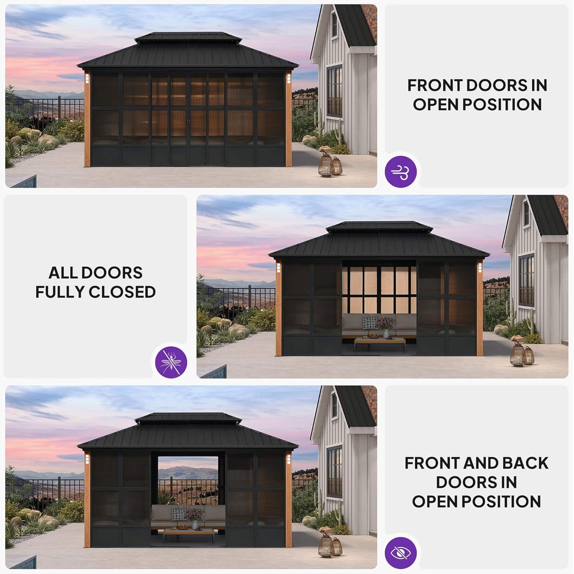 Alora Oasis sunroom orientation and outdoor placement