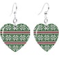 Green Red Christmas Sweater Heart Fishhook Dangle Earrings
