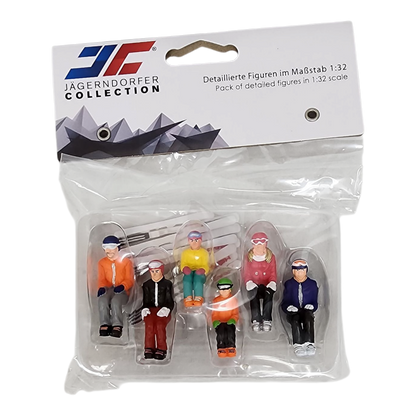 6 Piece sitting figurines with Skis - Red/Orange