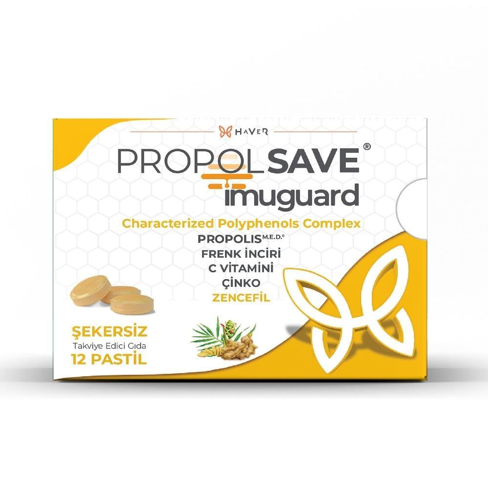 Propolsave Imuguard 12 Pastil - Natural Throat Soothing Lozenges with Propolis, Vitamin C & Zinc
