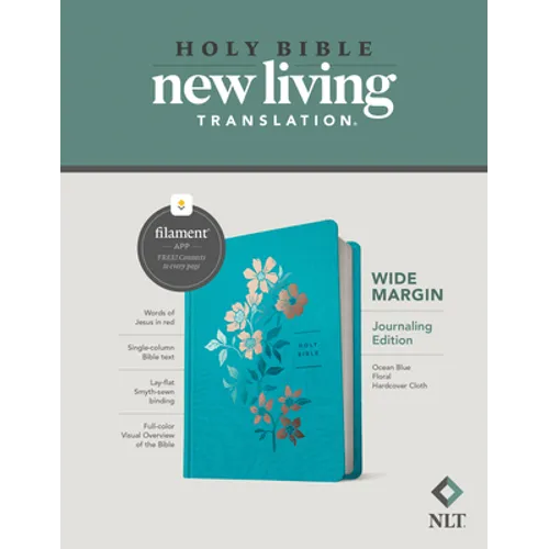 NLT Wide Margin Bible, Filament Enabled (Hardcover Cloth, Ocean Blue Floral, Red Letter) - Hardcover