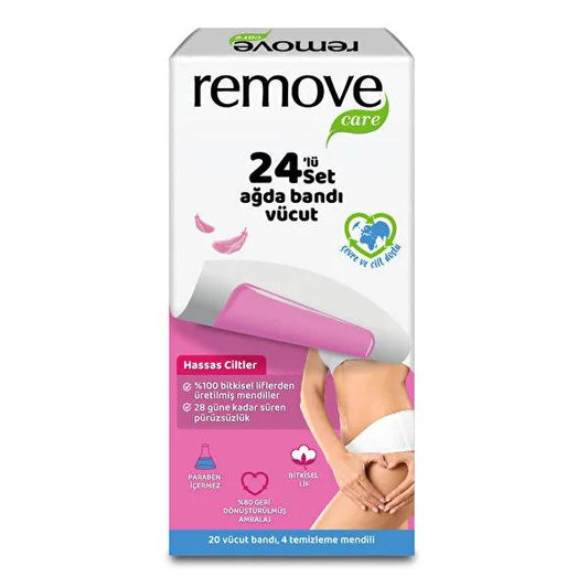 Remove Care: Gentle Wax Strips for Sensitive Skin - Long Lasting, Easy At-Home Hair Removal for Arms & Legs - 24 Strips