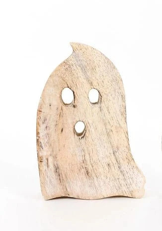 Halloween Coastal Decor - Mango Wood Ghost Cutout Rustic Holiday Decoration