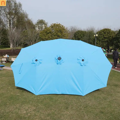 Patio Umbrella Double Sided Rectangle Blue 15 Ft Steel 12 Ribs Crank