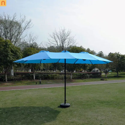 Patio Umbrella Double Sided Rectangle Blue 15 Ft Steel 12 Ribs Crank