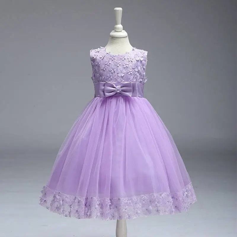 Maroon Lace Kids Girls Princess Flower Girl Dress