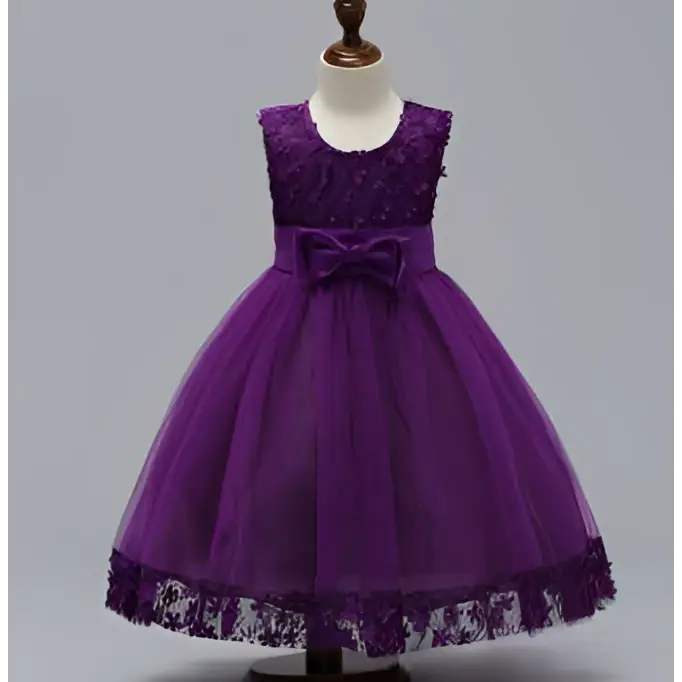 Maroon Lace Kids Girls Princess Flower Girl Dress