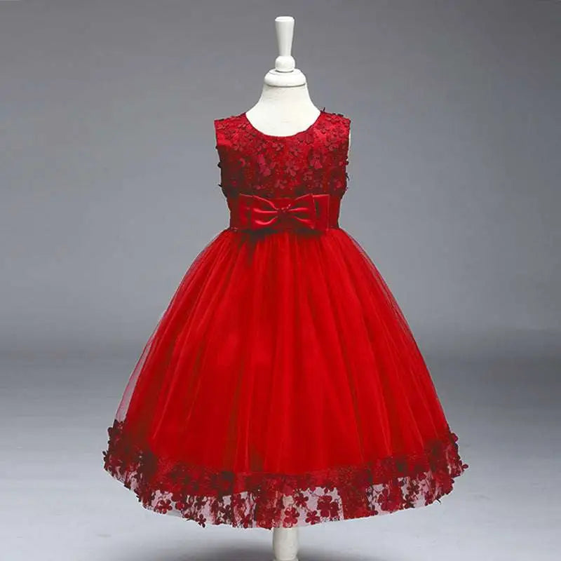 Maroon Lace Kids Girls Princess Flower Girl Dress