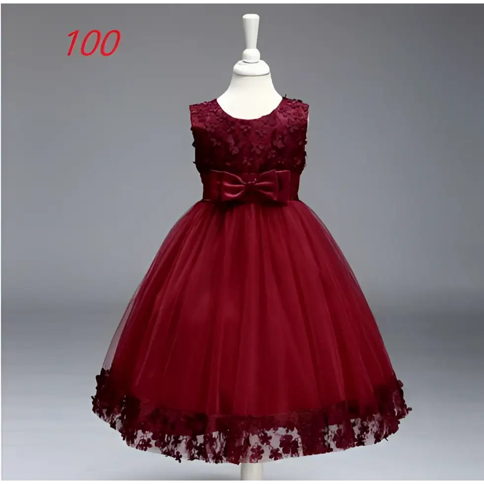 Maroon Lace Kids Girls Princess Flower Girl Dress