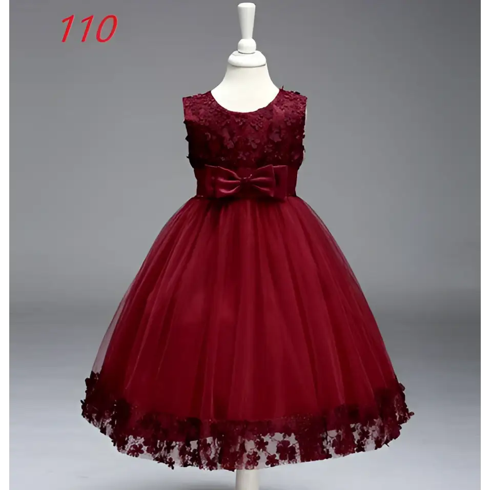Maroon Lace Kids Girls Princess Flower Girl Dress