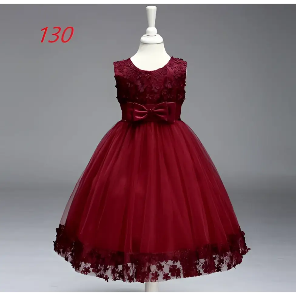 Maroon Lace Kids Girls Princess Flower Girl Dress