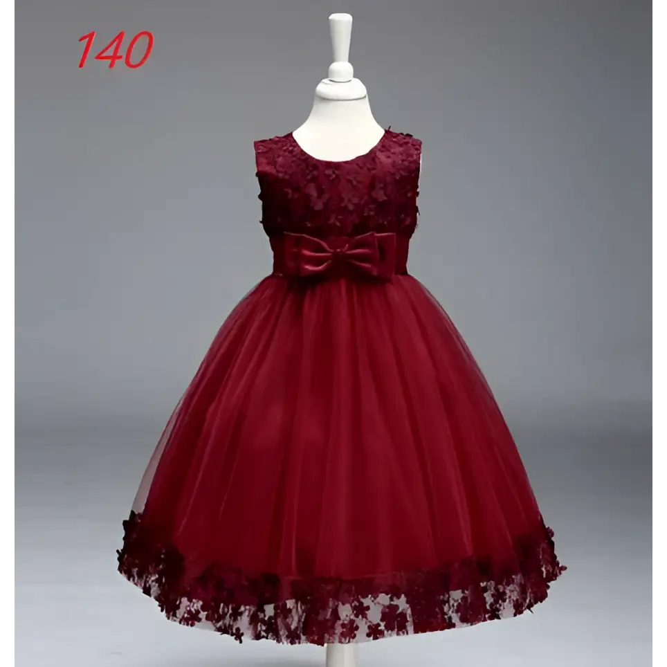 Maroon Lace Kids Girls Princess Flower Girl Dress