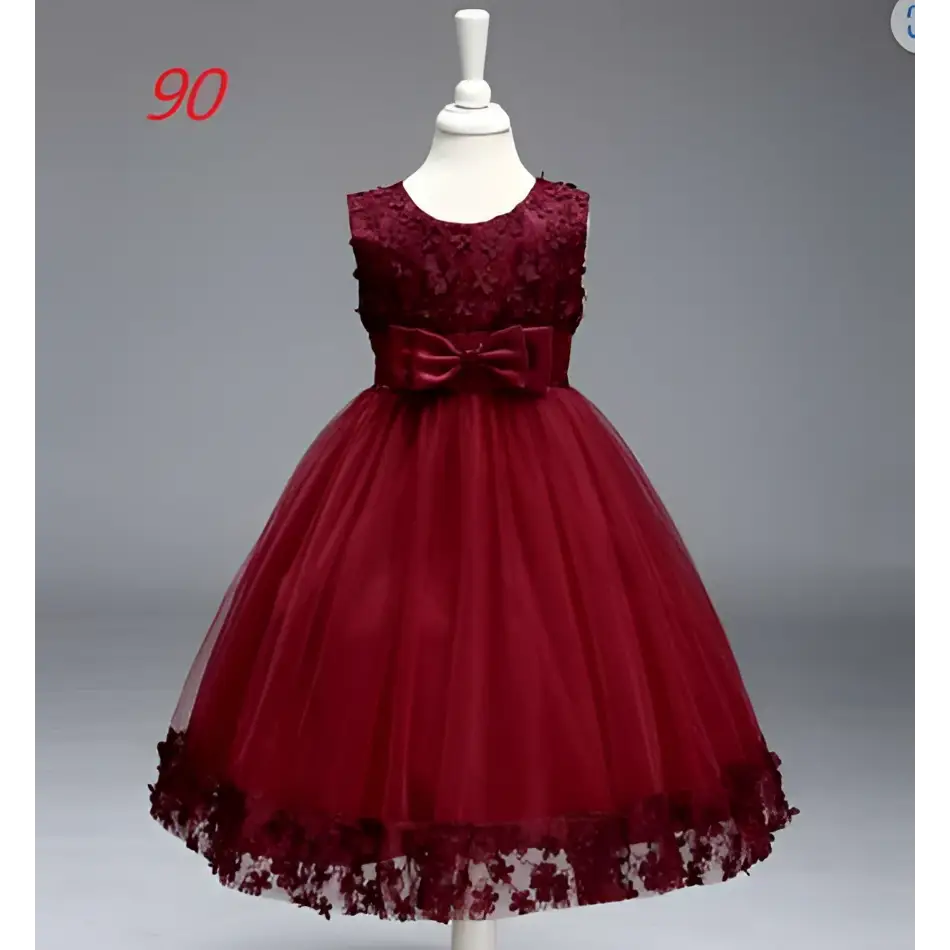 Maroon Lace Kids Girls Princess Flower Girl Dress