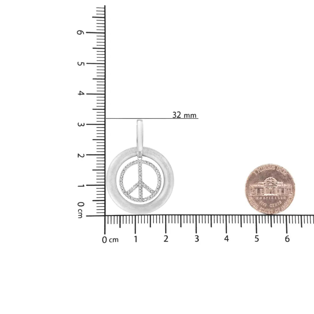 Matte Sterling Silver Peace Sign Diamond Pendant Necklace 1/20 Cttw 18