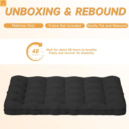 Mattress Floor Foldable Corduroy Black 8in Full XL Anti-Slip