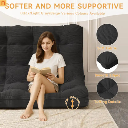 Mattress Floor Foldable Corduroy Black 8in Full XL Anti-Slip