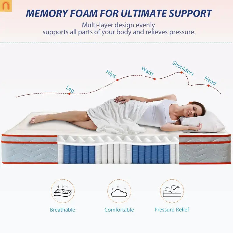 Mattress Hybrid Euro Top Memory Foam Pocket Spring 12in King